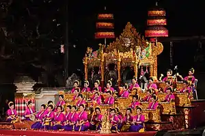 Balinese women gamelan Gong Kebyar in Balinese Cultural Festival, Denpasar, Bali, Indonesia, on 17 June 2013