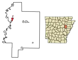 Location of Augusta in Woodruff County, Arkansas.