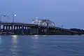 A view of the bridge at night from Downtown Beaufort's Henry C. Chambers Waterfront Park