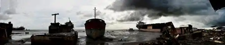 Panoramic view of a shipbreaking yard in Chittagong