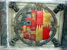 Arms of Thomas Bromley impaled with those of  his wife.