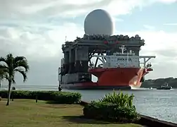 The platform entering Pearl Harbor on the MV Blue Marlin.