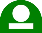 A white rectangle and a white circle, both on a green background with a domed top.