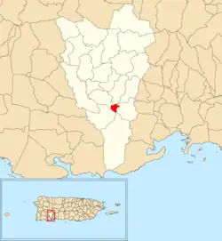 Location of Yauco barrio-pueblo within the municipality of Yauco shown in red