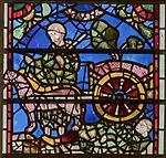 Detail of a clerestory window, depicting part of a miracle of St Nicholas