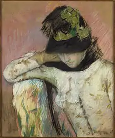 Mary Cassatt, Young Woman in a Black and Green Bonnet, 1890, pastel on tan wove paper