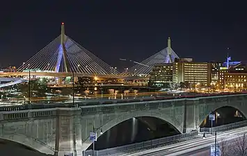 Nightime view with the Lechmere Viaduct