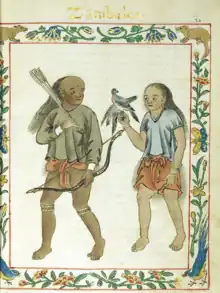 Sambal warriors specializing in archery and falconry, recorded in the Boxer Codex