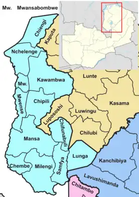 Luapula Province showing its districts