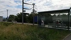 Sheltered waiting area on platform