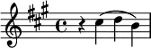 
\relative c'' { \set Staff.midiInstrument = #"piano"
  \key a \major
  \time 4/4
  r4 cis4( d b)
}
