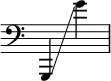 
{
    \override Score.SpacingSpanner.strict-note-spacing = ##t
    \set Score.proportionalNotationDuration = #(ly:make-moment 1/8)
    \override Score.TimeSignature #'stencil = ##f
    \relative c {
        \time 2/4
        \clef bass
        \ottava #0 g,4 \glissando g'''
    }
}
