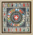 Print of a Wappenscheibe of the 22 coats of arms of the restored Swiss Confederacy (1815)