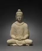 Statue of seated Buddha; c. 300s; overall: 14½" (36.9 cm); from Hadda (Afghanistan); Cleveland Museum of Art (Cleveland, Ohio, USA)