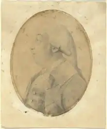 Portrait drawing of Samuel Peters, facing left